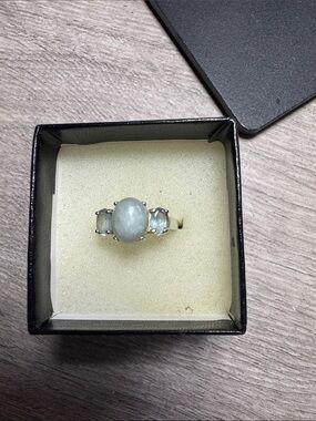 Avon Silver Ring with Pale Blue Center and Side Stones